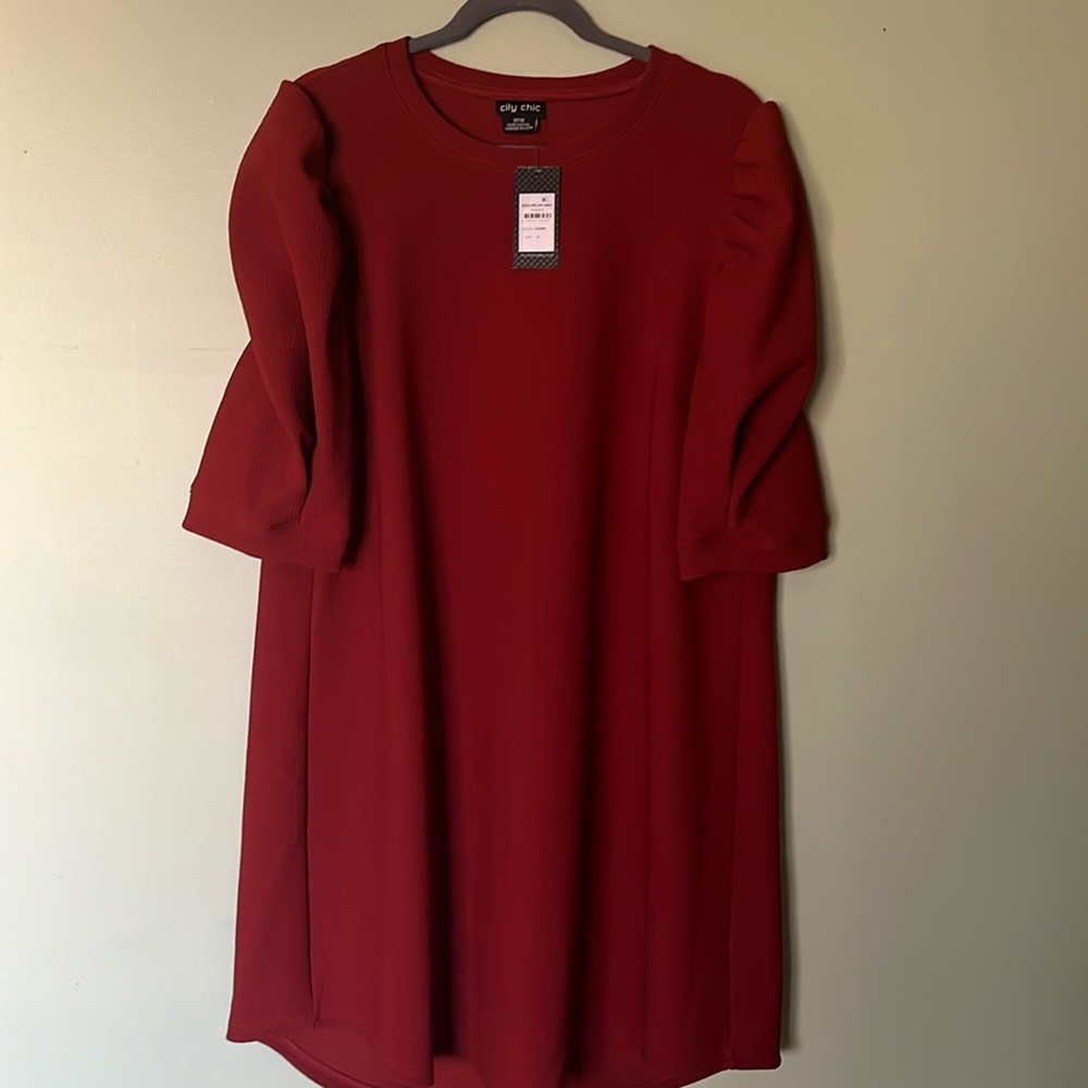 New with tags, above the knee dress. Slightly longer in back. Puff sleeve.